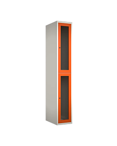 Halfhoge doorzichtige locker voor 2 personen met kledingroede + 3 kledinghaken per vak - H.180 x B.30 cm Wit (RAL9010) Oranje (RAL2004)