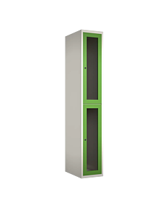 Halfhoge doorzichtige locker voor 2 personen met kledingroede + 3 kledinghaken per vak - H.180 x B.30 cm Wit (RAL9010) Groen (RAL6018)