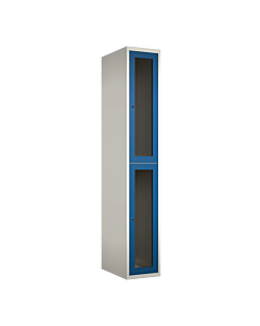 Halfhoge doorzichtige locker voor 2 personen met kledingroede + 3 kledinghaken per vak - H.180 x B.30 cm Wit (RAL9010) Blauw (RAL5010)