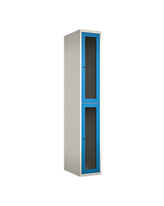 Halfhoge doorzichtige locker voor 2 personen met kledingroede + 3 kledinghaken per vak - H.180 x B.30 cm Wit (RAL9010) Lichtblauw (RAL5015)