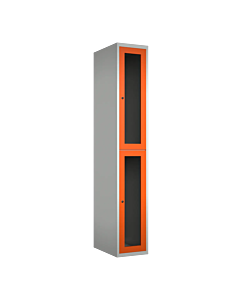 Halfhoge doorzichtige locker voor 2 personen met kledingroede + 3 kledinghaken per vak - H.180 x B.30 cm Lichtgrijs (RAL7035) Oranje (RAL2004)