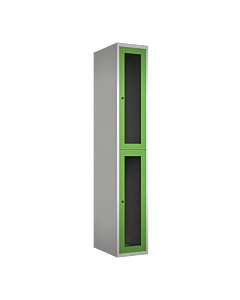 Halfhoge doorzichtige locker voor 2 personen met kledingroede + 3 kledinghaken per vak - H.180 x B.30 cm Lichtgrijs (RAL7035) Groen (RAL6018)