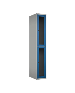 Halfhoge doorzichtige locker voor 2 personen met kledingroede + 3 kledinghaken per vak - H.180 x B.30 cm Lichtgrijs (RAL7035) Blauw (RAL5010)