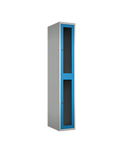 Halfhoge doorzichtige locker voor 2 personen met kledingroede + 3 kledinghaken per vak - H.180 x B.30 cm Lichtgrijs (RAL7035) Lichtblauw (RAL5015)