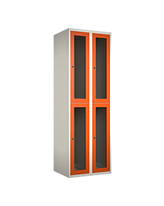 Halfhoge doorzichtige locker voor 4 personen met kledingroede + 3 kledinghaken per vak - H.180 x B.60 cm Wit (RAL9010) Oranje (RAL2004)