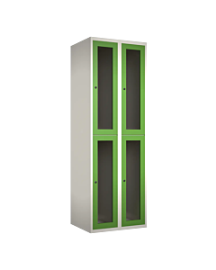 Halfhoge doorzichtige locker voor 4 personen met kledingroede + 3 kledinghaken per vak - H.180 x B.60 cm Wit (RAL9010) Groen (RAL6018)