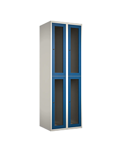 Halfhoge doorzichtige locker voor 4 personen met kledingroede + 3 kledinghaken per vak - H.180 x B.60 cm Wit (RAL9010) Blauw (RAL5010)