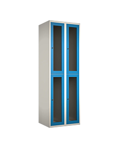 Halfhoge doorzichtige locker voor 4 personen met kledingroede + 3 kledinghaken per vak - H.180 x B.60 cm Wit (RAL9010) Lichtblauw (RAL5015)