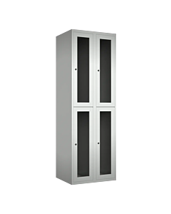 Halfhoge doorzichtige locker voor 4 personen met kledingroede + 3 kledinghaken per vak - H.180 x B.60 cm Lichtgrijs (RAL7035) Lichtgrijs (RAL7035)