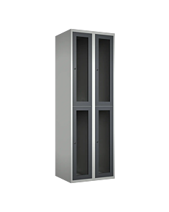 Halfhoge doorzichtige locker voor 4 personen met kledingroede + 3 kledinghaken per vak - H.180 x B.60 cm Lichtgrijs (RAL7035) Antraciet (RAL7024)