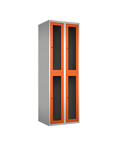 Halfhoge doorzichtige locker voor 4 personen met kledingroede + 3 kledinghaken per vak - H.180 x B.60 cm Lichtgrijs (RAL7035) Oranje (RAL2004)