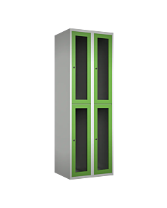 Halfhoge doorzichtige locker voor 4 personen met kledingroede + 3 kledinghaken per vak - H.180 x B.60 cm Lichtgrijs (RAL7035) Groen (RAL6018)