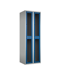 Halfhoge doorzichtige locker voor 4 personen met kledingroede + 3 kledinghaken per vak - H.180 x B.60 cm Lichtgrijs (RAL7035) Blauw (RAL5010)