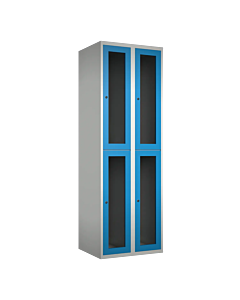 Halfhoge doorzichtige locker voor 4 personen met kledingroede + 3 kledinghaken per vak - H.180 x B.60 cm Lichtgrijs (RAL7035) Lichtblauw (RAL5015)