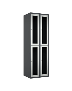 Halfhoge doorzichtige locker voor 4 personen met kledingroede + 3 kledinghaken per vak - H.180 x B.60 cm Antraciet (RAL7024) Lichtgrijs (RAL7035)