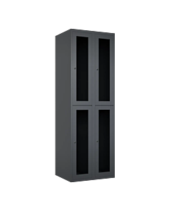 Halfhoge doorzichtige locker voor 4 personen met kledingroede + 3 kledinghaken per vak - H.180 x B.60 cm Antraciet (RAL7024) Antraciet (RAL7024)