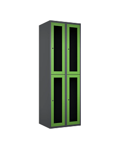 Halfhoge doorzichtige locker voor 4 personen met kledingroede + 3 kledinghaken per vak - H.180 x B.60 cm Antraciet (RAL7024) Groen (RAL6018)