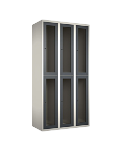Halfhoge doorzichtige locker voor 6 personen met kledingroede + 3 kledinghaken per vak - H.180 x B.90 cm Wit (RAL9010) Antraciet (RAL7024)