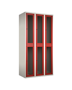 Halfhoge doorzichtige locker voor 6 personen met kledingroede + 3 kledinghaken per vak - H.180 x B.90 cm Wit (RAL9010) Rood (RAL3000)