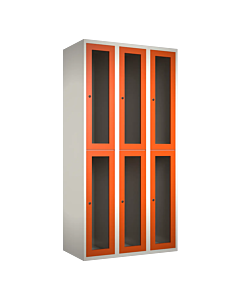 Halfhoge doorzichtige locker voor 6 personen met kledingroede + 3 kledinghaken per vak - H.180 x B.90 cm Wit (RAL9010) Oranje (RAL2004)