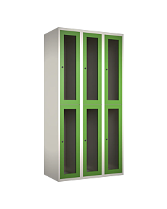 Halfhoge doorzichtige locker voor 6 personen met kledingroede + 3 kledinghaken per vak - H.180 x B.90 cm Wit (RAL9010) Groen (RAL6018)