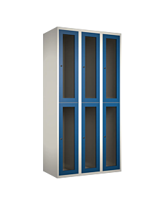 Halfhoge doorzichtige locker voor 6 personen met kledingroede + 3 kledinghaken per vak - H.180 x B.90 cm Wit (RAL9010) Blauw (RAL5010)