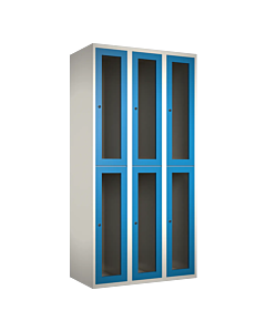 Halfhoge doorzichtige locker voor 6 personen met kledingroede + 3 kledinghaken per vak - H.180 x B.90 cm Wit (RAL9010) Lichtblauw (RAL5015)