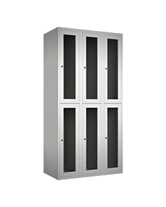 Halfhoge doorzichtige locker voor 6 personen met kledingroede + 3 kledinghaken per vak - H.180 x B.90 cm Lichtgrijs (RAL7035) Lichtgrijs (RAL7035)