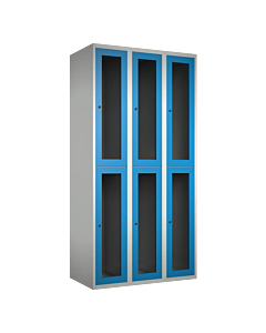 Halfhoge doorzichtige locker voor 6 personen met kledingroede + 3 kledinghaken per vak - H.180 x B.90 cm Lichtgrijs (RAL7035) Lichtblauw (RAL5015)
