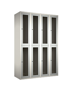 Halfhoge doorzichtige locker voor 8 personen met kledingroede + 3 kledinghaken per vak - H.180 x B.120 cm Wit (RAL9010) Lichtgrijs (RAL7035)