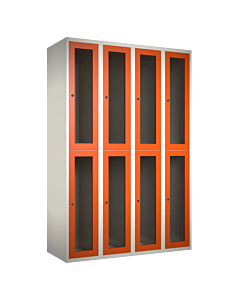 Halfhoge doorzichtige locker voor 8 personen met kledingroede + 3 kledinghaken per vak - H.180 x B.120 cm Wit (RAL9010) Oranje (RAL2004)