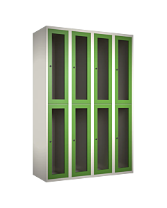 Halfhoge doorzichtige locker voor 8 personen met kledingroede + 3 kledinghaken per vak - H.180 x B.120 cm Wit (RAL9010) Groen (RAL6018)