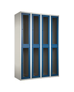 Halfhoge doorzichtige locker voor 8 personen met kledingroede + 3 kledinghaken per vak - H.180 x B.120 cm Wit (RAL9010) Blauw (RAL5010)