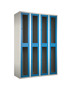 Halfhoge doorzichtige locker voor 8 personen met kledingroede + 3 kledinghaken per vak - H.180 x B.120 cm Wit (RAL9010) Lichtblauw (RAL5015)