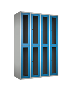 Halfhoge doorzichtige locker voor 8 personen met kledingroede + 3 kledinghaken per vak - H.180 x B.120 cm Lichtgrijs (RAL7035) Lichtblauw (RAL5015)