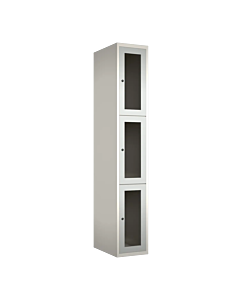 Metalen locker met 3 vakken en plexiglas deuren - H.180 x B.30 cm Wit (RAL9010) Lichtgrijs (RAL7035)