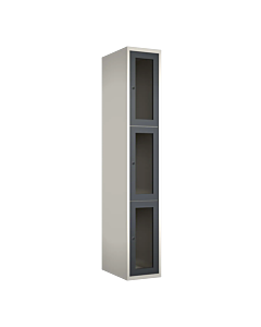 Metalen locker met 3 vakken en plexiglas deuren - H.180 x B.30 cm Wit (RAL9010) Antraciet (RAL7024)