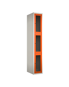 Metalen locker met 3 vakken en plexiglas deuren - H.180 x B.30 cm Wit (RAL9010) Oranje (RAL2004)