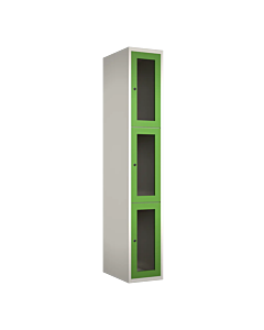 Metalen locker met 3 vakken en plexiglas deuren - H.180 x B.30 cm Wit (RAL9010) Groen (RAL6018)