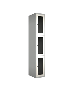 Metalen locker met 3 vakken en plexiglas deuren - H.180 x B.30 cm Lichtgrijs (RAL7035) Wit (RAL9010)