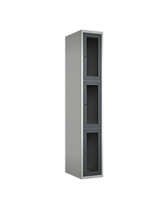 Metalen locker met 3 vakken en plexiglas deuren - H.180 x B.30 cm Lichtgrijs (RAL7035) Antraciet (RAL7024)