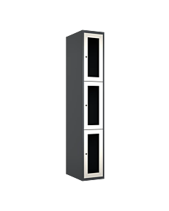 Metalen locker met 3 vakken en plexiglas deuren - H.180 x B.30 cm Antraciet (RAL7024) Wit (RAL9010)