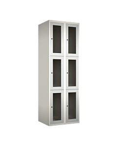 Metalen locker met 6 vakken en plexiglas deuren - H.180 x B.60 cm Wit (RAL9010) Lichtgrijs (RAL7035)
