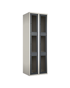 Metalen locker met 6 vakken en plexiglas deuren - H.180 x B.60 cm Wit (RAL9010) Antraciet (RAL7024)