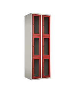 Metalen locker met 6 vakken en plexiglas deuren - H.180 x B.60 cm Wit (RAL9010) Rood (RAL3000)