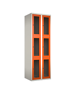 Metalen locker met 6 vakken en plexiglas deuren - H.180 x B.60 cm Wit (RAL9010) Oranje (RAL2004)