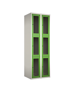 Metalen locker met 6 vakken en plexiglas deuren - H.180 x B.60 cm Wit (RAL9010) Groen (RAL6018)