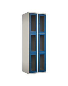 Metalen locker met 6 vakken en plexiglas deuren - H.180 x B.60 cm Wit (RAL9010) Blauw (RAL5010)