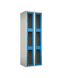 Metalen locker met 6 vakken en plexiglas deuren - H.180 x B.60 cm Wit (RAL9010) Lichtblauw (RAL5015)