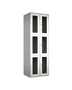 Metalen locker met 6 vakken en plexiglas deuren - H.180 x B.60 cm Lichtgrijs (RAL7035) Wit (RAL9010)